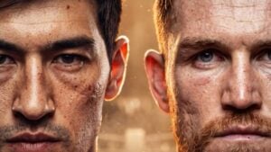 Dmitry Bivol and Callum Smith face-to-face promo graphic for their December 12 light heavyweight title fight in Yekaterinburg