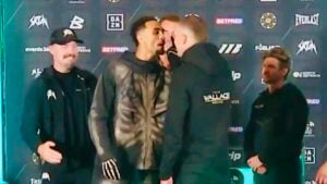 Ben Whittaker and Conor Wallace face off as security steps in